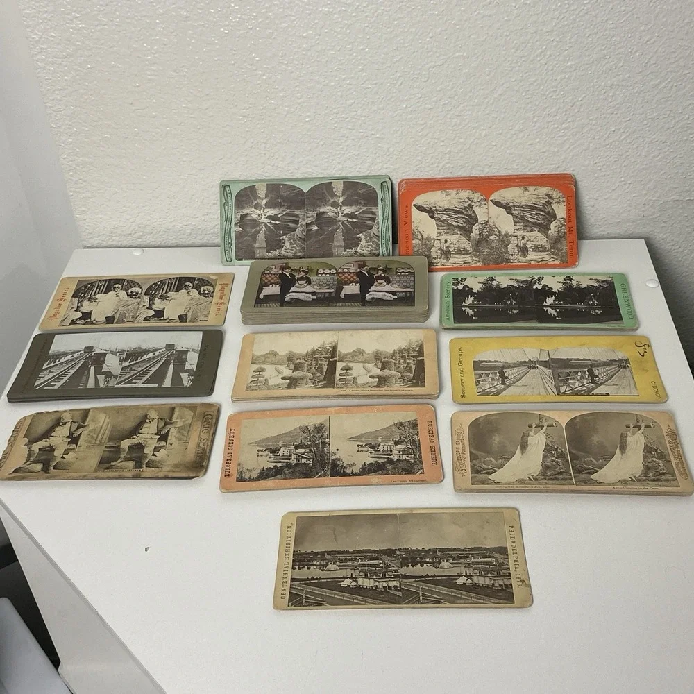 Antique Stereoscope The Perfecscope Metal Wood 1900 Exhibition w/ 60 Cards